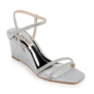 BADGLEY MISCHKA Unity Strappy Glitter Wedge Sandal Silver Women’s Size 11